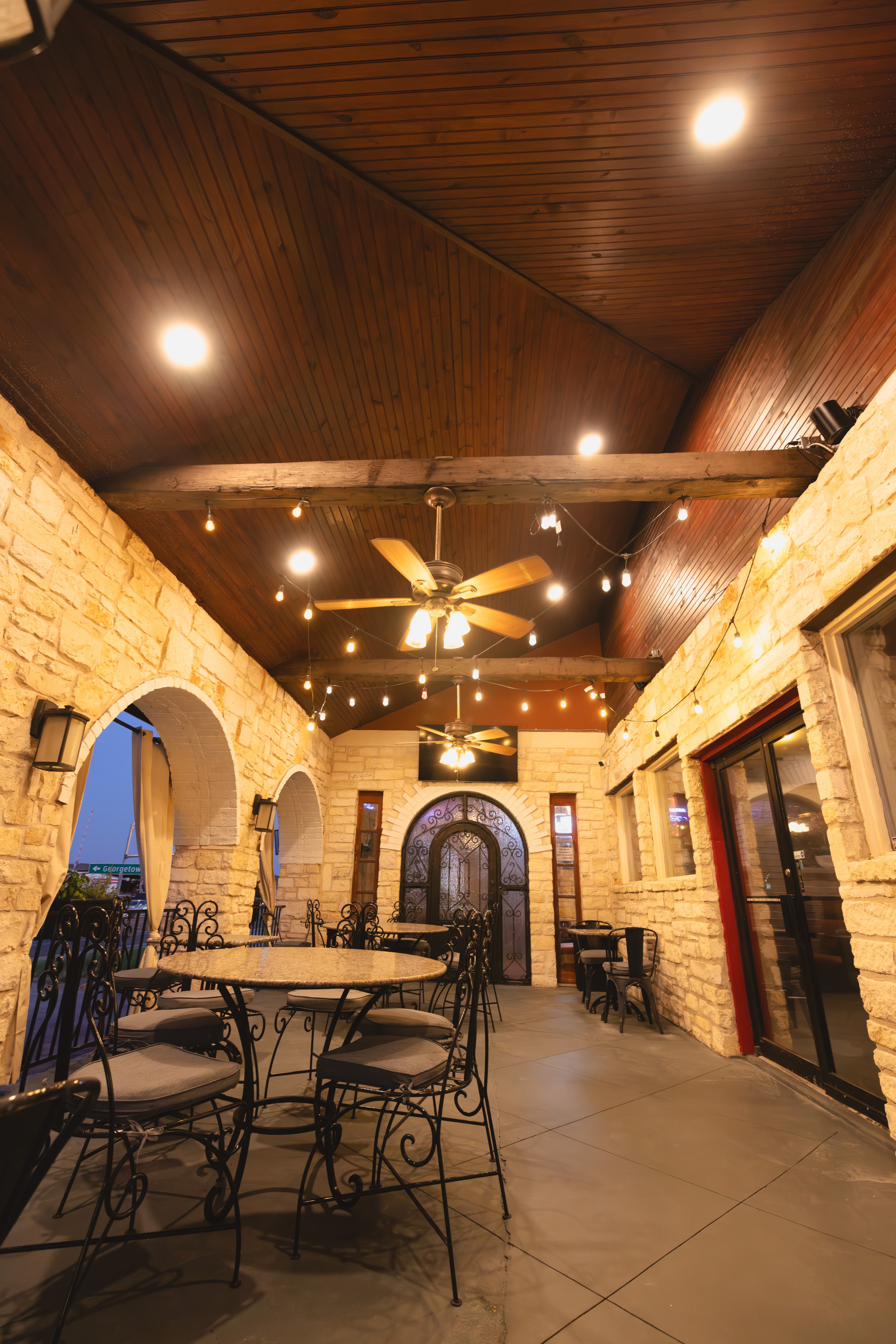 Beautiful outdoor seating area with string lights